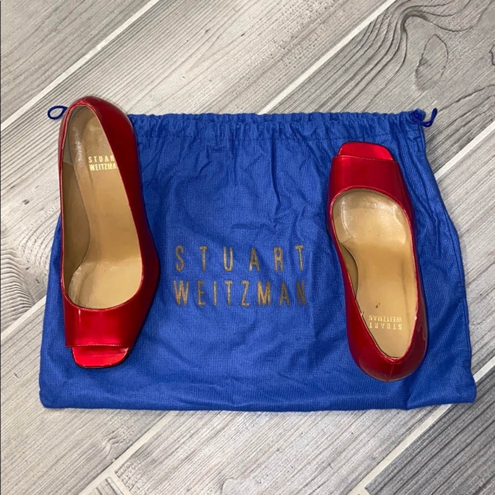 Stuart Weitzman Candy Apple Red Leather Pumps 6.5 - Picture 3 of 4